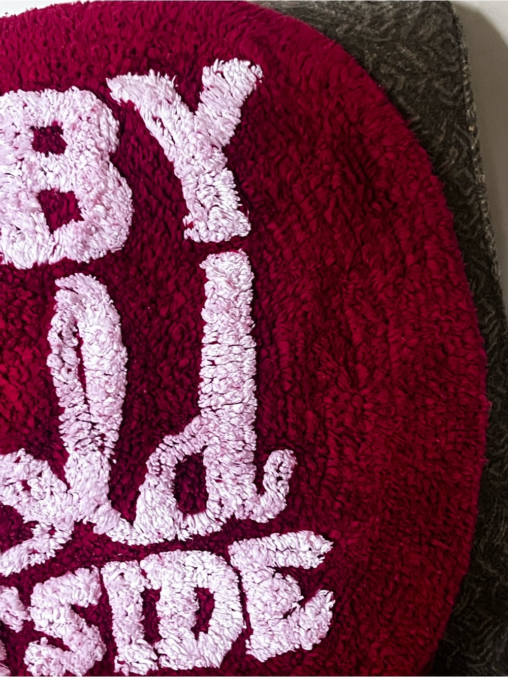 Canon red Round Bath Rug with White Script - Picture 8 of 13